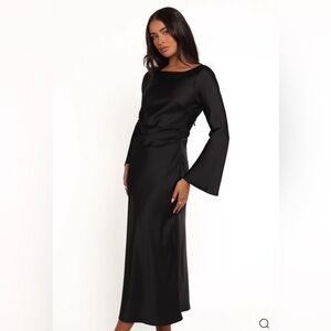 Petal & Pup Black Satin Long Sleeve Kalyssa Dress